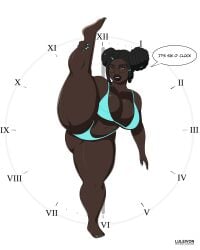 big_breasts bikini cyan dark_skin dark_skinned_female dreadlocks leg_lift leg_up locs lucinia_acheampong_(luleiverse) luleivon seductive_eyes seductive_look speech_bubble thick_lips thick_thighs very_dark-skinned_female very_dark_skin