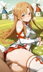 ai_generated anal asuna_(sao) black_penis blush brown_hair dark_skin pain panties sword_art_online thighs underwear