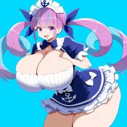 ai_generated ameanon big_breasts blue_hair breasts cleavage hololive huge_breasts large_breasts minato_aqua pink_hair thick_thighs twintails two_tone_hair virtual_youtuber vtuber