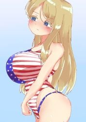 american_flag ass blush d4dj huge_breasts light_green_leaf neo_(d4dj) swimsuit tears