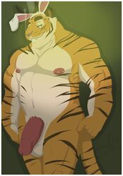 amwulf animal_ears anthro balls biceps bovine cattle easter erection feline fur furry holidays humanoid_penis hybrid male male_only mammal muscles nipple_piercing nipples nude penis piercing rabbit_ears solo standing tarke tiger tigerbull werelion2003