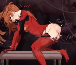 absurdres asuka_langley_sohryu bodysuit breasts cum cum_in_pussy doggy_style female highres horse large_penis neon_genesis_evangelion penis plugsuit sex small_breasts todding torn_bodysuit torn_clothes twintails zoophilia