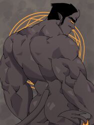 aries03220 ass bara beard biceps demon demon_horns devil devil_horns male male_only muscular_back muscular_male nude solo solo_male