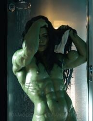 abs ai_generated avengers damoclessss female jennifer_walters marvel marvel_comics muscular_female nude realistic she-hulk she-hulk:_attorney_at_law shower stable_diffusion