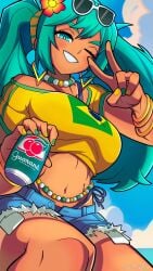 1girls ass big_ass big_breasts big_thighs bikini brazil brazilian brazilian_female brazilian_miku breasts cyan_eyes cyan_hair female female_only hatsune_miku huge_ass huge_breasts huge_thighs latin_american_hatsune_miku_(meme) long_hair looking_at_viewer midriff pictomike shirt shorts solo tagme tan tan_body tanned thick_hips thick_thighs thighs thong twintails vocaloid wink yellow_shirt