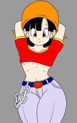 1girls armpits black_hair bodysuit cloudex dragon_ball dragon_ball_gt female female_focus female_only pan_(dragon_ball) pervert provocative pussy sex_invitation sexually_suggestive short_hair small_breasts solo solo_female