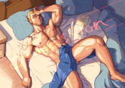 1boy abs bara beard biceps blonde_hair male male_nipples male_only manly mondoart muscular_male nipples pecs