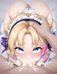 ai_generated cafe_cutie_gwen cafe_cuties_series cum cum_in_mouth deepthroat docky female female_focus forced_oral gwen_(league_of_legends) league_of_legends maid maid_headdress oral oral_sex riot_games