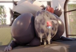 1boy 1furry 3d anal_insertion anus anus_only ass ass_focus balls bent_over big_ass big_balls big_butt cum cum_drip cumshot fat furry large_ass large_butt looking_at_viewer looking_back pokeball pokemon puffy_anus tagme