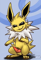 2014 balls black_eyes erection feral fur jolteon looking_at_viewer male male_only nintendo ohmuu penis pokemon solo video_games yellow_skin