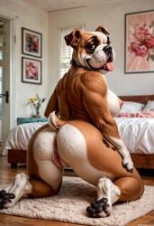 2024 ai_generated anthro anus ass breasts bulldog canid canine carnivalecloudmuncher domestic_dog female furry kneeling mammal nipples nude pussy raised_tail rear_view self_upload solo tagme tail tongue tongue_out