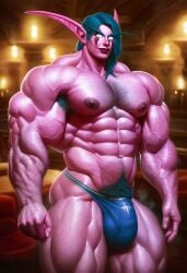 abs ai_generated ambush_(trap) armpit_hair bulge chest_hair extreme_muscles genderswap_(ftm) hairy_armpits hairy_arms hairy_chest hyper_muscles male male_only muscular muscular_futanari muscular_male night_elf rule_63 sewoh solo warcraft world_of_warcraft