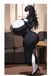 ai_generated ashley_(goldencum34) big_breasts black_dress black_hair blush bubble_butt cleavage full_body gigantic_breasts goldencum34 huge_breasts looking_at_viewer massive_breasts pale_skinned