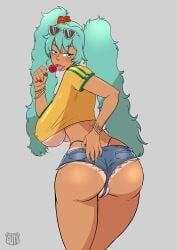 1girls 2d 2d_(artwork) ass big_ass big_breasts big_butt big_thighs bracelet brazil brazilian brazilian_female brazilian_miku breasts busty cyan_eyes cyan_hair earrings female female_focus female_only hatsune_miku hourglass_figure huge_ass huge_thighs latin_american_hatsune_miku_(meme) lipstick long_hair looking_at_viewer pervyguts red_lipstick shirt shorts solo tagme tan tan_body tan_line tan_lines tan_skin tanline tanlines thick_hips thick_thighs thighs thong turquoise_eyes turquoise_hair twintails underboob vocaloid wide_hips yellow_shirt