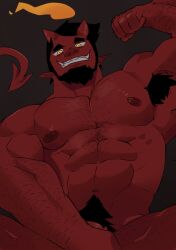 abs aries03220 armpit_hair bara beard biceps demon demon_horns devil devil_horns male male_nipples male_only male_pubic_hair manly muscular_male nipples nude pecs penis red_body red_skin solo solo_male