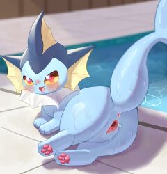 absurd_res anus ass blue_body blush blush_lines bodily_fluids body_blush claws detailed_background eeveelution esteen feet female feral generation_1_pokemon genital_fluids genitals glistening glistening_body heart_eyes heart_symbol hi_res looking_at_viewer lying_on_the_floor nintendo open_mouth open_smile pawpads paws pokemon pokemon_(species) pussy pussy_blush pussy_tape raised_tail rear_view smile solo spread_pussy spreading sweat swimming_pool tail tail_anus tape toe_claws toes urethra vaginal_fluids vaporeon water water_drop wet wet_body yellow_eyes