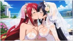 ai_generated akeno_himejima bridal_veil bride bride_and_bride girls_only high_school_dxd lesbian_wedding marriage rias_gremory wedding wedding_dress wedding_lingerie wedding_veil wife_and_wife yuri yuri_wedding