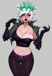 ai_generated cleavage corruption jeans league_of_legends pants possessed possession riven ruination ruined_king_symbol tight_pants viego_(league_of_legends)