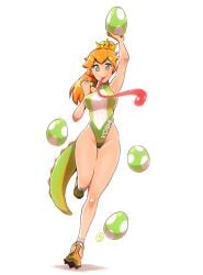 long_tongue looking_at_viewer mario_(series) monkey_jon one-piece_swimsuit super_crown yoshette yoshi