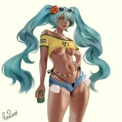 1girls artist_name artist_signature ass big_ass big_breasts big_thighs bikini brazil brazilian brazilian_female brazilian_miku breasts cyan_eyes cyan_hair female female_only hatsune_miku huge_thighs latin_american_hatsune_miku_(meme) long_hair looking_at_viewer midriff plump_lips shirt shorts solo tagme tan tan_body tan_line tan_lines tanline tanlines tanned tanned_body tanned_female tanned_girl tanned_skin thick_hips thick_thighs thighs thong twintails underboob vocaloid yellow_shirt