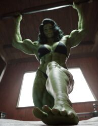 ai_generated avengers damoclessss feet feet_focus female green_skin jennifer_walters marvel marvel_comics muscular_female realistic she-hulk she-hulk:_attorney_at_law stable_diffusion