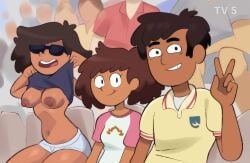 1boy 2girls amphibia anne_boonchuy ass bee_boonchuy breasts brown_hair clothing clothing_lift dark-skinned_female dark-skinned_male dark_hair dark_skin disney disney_channel disney_xd exhibitionism female flashing flashing_breasts hair milf mr._boonchuy mrs._boonchuy newguy1091 nipples oum_boonchuy parent_and_daughter presenting presenting_breasts shirt sunglasses sunglasses_on_head tagme