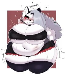 bbw big_breasts breasts chubby cleavage female furry hellhound helluva_boss huge_breasts inazuma_kat loona_(helluva_boss) obese overweight overweight_female thick_thighs wide_hips