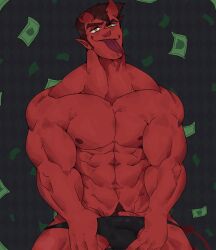 abs aries03220 bara biceps bulge bulge_through_clothing damien_lavey demon demon_horns devil devil_horns erection_under_clothes flaccid male male_nipples male_only monster_prom muscular_male nipples pecs penis penis_outline red_body red_skin solo solo_male underwear