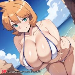 1:1_aspect_ratio ai_generated asymmetrical_hair bangs bare_shoulders beach bikini blue_bikini blue_sky blue_swimsuit blush breasts castle12 castle12pokemon clavicle cleavage closed_mouth clothing cloud curvaceous day female female_only gen_1_pokemon green_eyes gym_leader high_resolution hips huge_breasts kasumi_(pokemon) large_breasts leaning_forward legs looking_at_viewer misty_(pokemon_hgss) navel ocean orange_hair outdoors pokemon pokemon_(anime) pokemon_character pokemon_gsc pokemon_hgss pokemon_rgby pokemon_species rock shiny shiny_skin short_hair sky smile solo swimsuit thick_thighs thigh_gap thighs water white_bikini white_swimsuit wide_hips