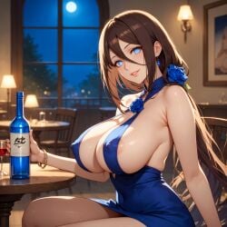 1girls ai_generated alcohol alex-schura areola_slip bangs bare_shoulders blue_dress blue_eyes blue_flower blue_rose blurry blush boruto:_naruto_next_generations bottle bracelet breasts brown_hair chair cleavage closed_mouth clothing covered_navel criss-cross_halter cup curvaceous curvaceous_female curvaceous_figure curvy curvy_figure dress drinking_glass earrings female female female_focus flower full_moon grin hair_between_eyes hair_flower hair_ornament halter_dress halterneck holding huge_breasts hyuuga_hanabi indoors inviting inviting_to_sex jewelry large_breasts long_hair looking_at_viewer moon naruto night night_sky nipples no_bra pantyhose parted_lips presenting presenting_breasts rose seductive seductive_look seductive_smile sidelocks sitting sky sleeveless smile solo table thighs very_long_hair voluptuous voluptuous_female window wine_glass