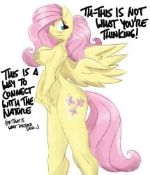 anthro anthrofied breasts cutie_mark embarrassed embarrassed_nude_female enf equid equine feathered_wings feathers female fluttershy_(mlp) flutterthrash friendship_is_magic fur hasbro long_hair my_little_pony mythological_creature mythological_equine mythology nipples panties pegasus pink_hair solo standing underwear wings yellow_body yellow_fur