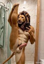 2024 ai_generated amputee animated anthro anus ass balls bathroom carnivalecloudmuncher felid feline furry hyperrealistic lion looking_at_viewer male male_only mammal mirror_selfie nude penis perineum photorealism photorealistic realism realistic self_upload selfie solo solo_male standing standing_on_one_leg standing_split tagme tail video