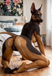 2024 ai_generated anthro anus ass breasts canid canine carnivalecloudmuncher domestic_dog female furry great_dane kneeling mammal nipples nude pussy raised_tail rear_view self_upload solo tagme tail tongue tongue_out