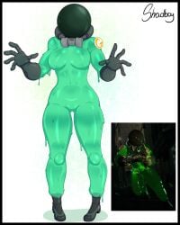 1girls 2020s 2024 breasts deadlock female female_only gloves goo goo_creature helmet hi_res rule_63 shadboy shoes slime slime_body slime_girl solo thighs translucent_body viscous_(deadlock)