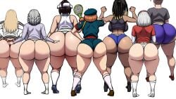 6+girls 7girls ai_generated ass_dough ass_focus ass_size_difference asscheeks basketball_shorts basketball_uniform beret big_ass big_butt blackwhiplash_(style) blonde_hair booty_shorts bottom_heavy bubble_butt bunanza_ caked_up comparing_assese comparing_butts curly dark-skinned_female dat_afat dreadlocks fanart fat_ass full_body girl_scout green_shorts group hair hairband height_difference huge_ass huge_butt large_ass lined_up lineup long_sleeves multiple_girls plump_ass presenting_ass presenting_hindquarters purple_shorts scout_uniform shirt short_hair shorts silver_hair size_difference straight_hairt t-shirt tagme tennis_outfit tennis_racket tennis_uniform thick_ass varsity_jacket widescreen