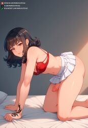 1futa ai_generated all_fours bangs big_ass brown_eyes curly_hair dickgirl erect_penis exposed_anus exposed_ass fat_ass futanari lingerie mindovertease nude petite_body pink_lips pink_nipples short_hair side_view small_breasts solo_futa submissive tattoo thick_thighs