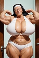 ai_generated big_biceps big_breasts cleavage gilf granny huge_breasts hyper_breasts large_breasts muscles muscular muscular_female nun realistic thick_thighs