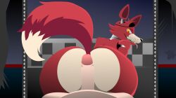 2024 animatronic anthro anthro_focus arm_tuft ass big_butt black_nose canid canine cheek_tuft digital_media_(artwork) dipstick_tail dodgesthehusky duo erection eye_patch eyewear facial_tuft first_person_view five_nights_at_freddy's fox fox_tail foxy_(fnaf) fur genitals glans head_tuft hot_dogging human human_on_anthro human_pov indoor_nudity indoor_sex inside interspecies looking_at_viewer looking_back looking_back_at_viewer machine male male/male male_anthro male_human male_on_anthro male_on_human male_pov mammal markings multicolored_body multicolored_fur multicolored_tail nude nude_anthro nude_human nude_male open_mouth open_smile orange_eyes penis pink_glans pink_tongue pupils raised_tail red_body red_ears red_fur red_tail robot scottgames sex sharp_teeth shoulder_tuft smile solo_focus tail tail_markings tail_tuft teeth tongue tongue_out tuft white_body white_fur white_tail