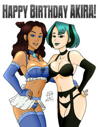 2014 2girls avatar_legends avatar_the_last_airbender bra callmepo cleavage color colored crossover dark-skinned_female dark_skin drakerex english_text female female_only green_hair gwen_(tdi) human katara large_breasts lingerie multiple_females panties stockings straight_hair text the_legend_of_korra total_drama_island water_tribe