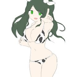 big_breasts cow_print d4dj light_green_leaf poorly_drawn shimizu_esora underwear