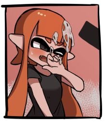 annoyed censor_bar censored_penis cum cum_on_face cumshot ejaculation facial inkling inkling_girl kaori kaori_(splatoon) kuronekoore splatoon