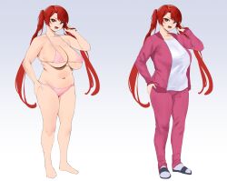 1girls 2020s 2024 2d 2d_(artwork) absurd_res absurd_resolution absurdres adjusting_hair ayumi_(yotamono) character_sheet chubby fang female female_focus female_only hand_on_hip hand_on_own_hip huge_breasts long_hair long_twintails looking_at_viewer multiple_images navel open_mouth original original_character over_1080p over_2160p over_480p pink_bra pink_jacket pink_panties pink_pants pink_underwear red_eyes red_hair red_twintails reference_sheet sandals socks socks_and_sandals solo solo_female solo_focus twintails white_shirt yotahen