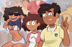 1boy 2girls amphibia anne_boonchuy ass bee_boonchuy bra breasts brown_hair clothing clothing_lift dark-skinned_female dark-skinned_male dark_hair dark_skin disney disney_channel disney_xd female hair milf mr._boonchuy mrs._boonchuy newguy1091 oum_boonchuy parent_and_daughter presenting presenting_breasts shirt sunglasses sunglasses_on_head tagme white_bra