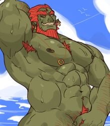 abs aries03220 armpit_hair bara beard biceps daddy ganondorf ganondorf_(wind_waker) gerudo male male_nipples male_only male_pubic_hair manly mature_male muscular_male nintendo nipples nude pecs solo solo_male sweat sweating the_legend_of_zelda the_wind_waker wet wind_waker