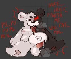 anthro balls bear belly big_balls bodily_fluids breath genital_fluids genitals hi_res male mammal mascot monokuma navel penis precum saliva slightly_chubby slightly_chubby_male solo theinternetizkillz