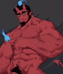 abs aries03220 bara beard biceps demon demon_horns devil devil_horns flaccid male male_nipples male_only male_pubic_hair muscular_male nipples nude pecs penis red_body red_skin solo solo_male