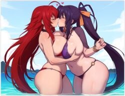 ai_generated akeno_himejima beach big_ass_(female) big_ass_females female_only female_with_female hearts high_school_dxd large_breasts_lesbians lesbian_couple lesbians lesbians_kissing rias_gremory yuri