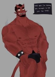 abs aries03220 bara beard biceps bulge demon demon_horns devil devil_horns flaccid male male_nipples male_only male_pubic_hair muscular_male nipples pecs red_body red_skin solo solo_male underwear