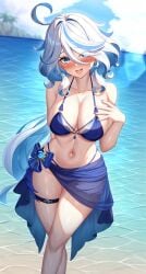 1girls 2024 ai ai_generated alternate_breast_size alternate_costume arm_behind_back artist_request belly_button big_breasts bikini blue_bikini blue_bikini_bottom blue_bikini_top blue_eyes blue_hair blue_swimsuit bra clouds day female female_focus female_only front_view furina_(genshin_impact) genshin_impact hetero light-skinned_female light_skin long_hair looking_at_viewer navel ocean outdoors revealing_swimsuit sky slim_girl smiling smiling_at_viewer solo solo_female solo_focus standing summer swimsuit two_piece_swimsuit vision_(genshin_impact) voluptuous voluptuous_female water wet wet_body white_hair young younger_female