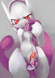 1boy 2013 cum cum_on_fingers cum_on_penis genital_slit kemoisumi legendary_pokemon male male_only mega_evolution mega_mewtwo_y mewtwo nintendo penis plain_background pokemon pokemon_(species) solo tapering_penis tongue tongue_out video_games white_body